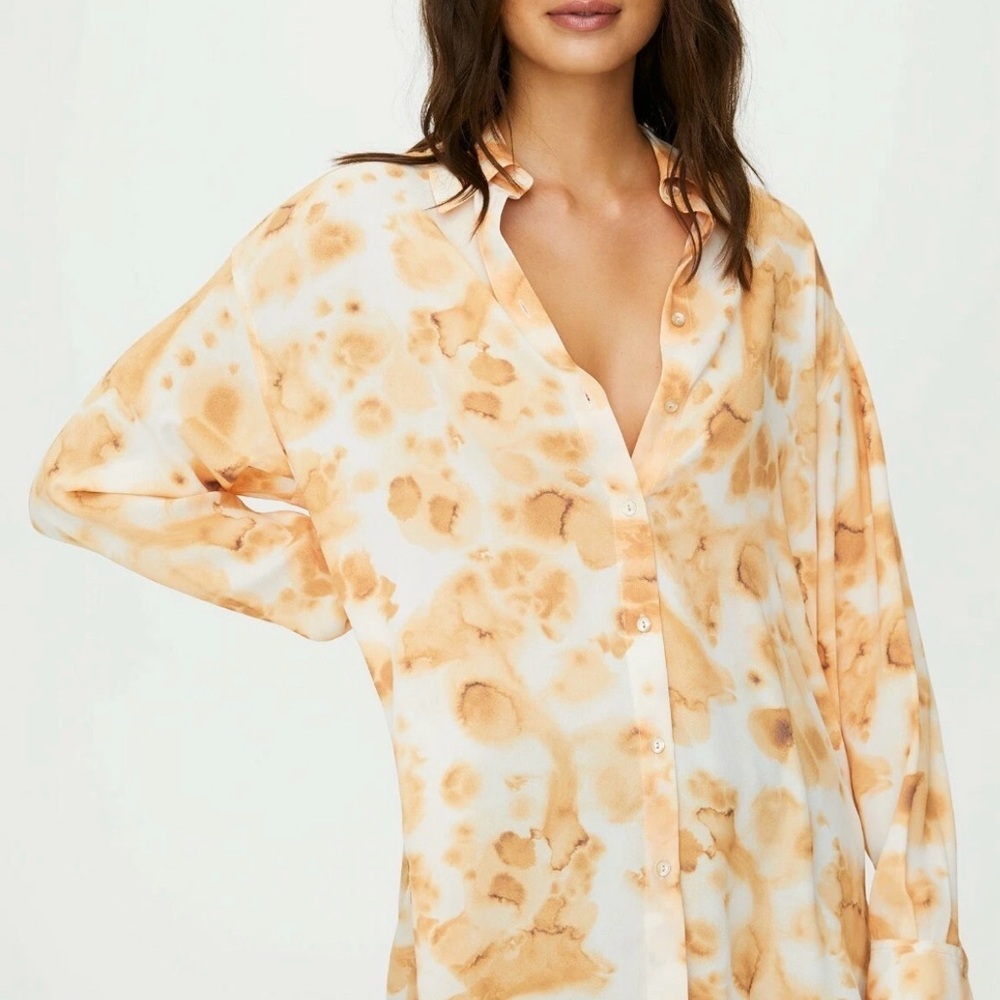 Aritzia WILFRED FREE Brinley Orange Tie Dye Blouse Shirt Top Size XXS - Picture 2 of 5